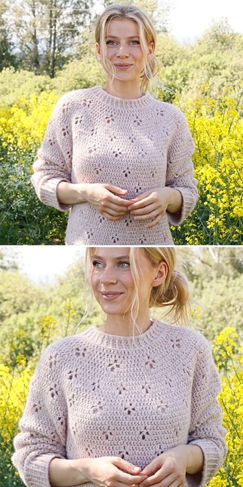 Feminine Crochet Sweaters For Women – 1001 Patterns Crochet Jumper Pattern Women, Free Oversized Crochet Sweater Pattern, Crochet Women Sweater, Crochet Sweater In The Round, Top Down Crochet Pattern, Round Yoke Crochet Pattern, Crochet Jumpers For Women, Crochet Lace Top Pattern Free, Crochet Yoke Pattern Free