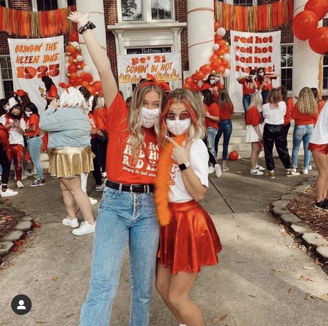 Red Bid Day Theme, Fire Bid Day Theme, Sorority Aesthetic, Rush Themes, Sorority Themes, Sorority Banner, Sorority Ideas, Girly Party, Bid Day Shirts