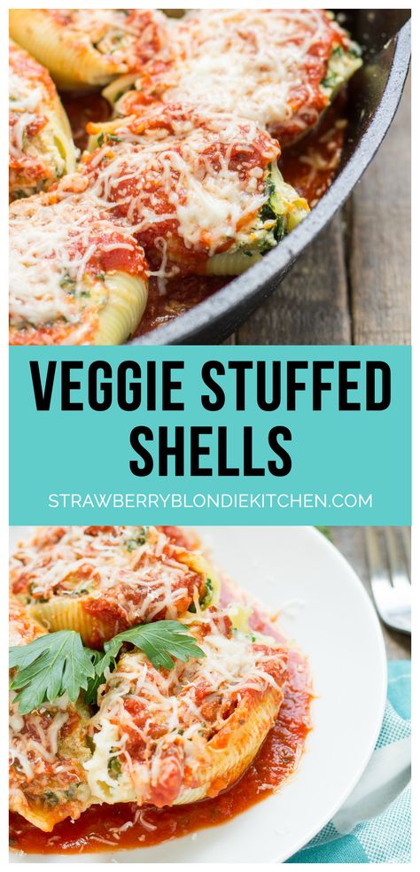 Veggie Stuffed Shells, Recipes Meatless, Pasta Recipes Easy Fast, Strawberry Blondie, Pasta Vegetarian, Shells Stuffed, Chicken Stuffed Shells, Shell Pasta Recipes, Spinach Stuffed Shells