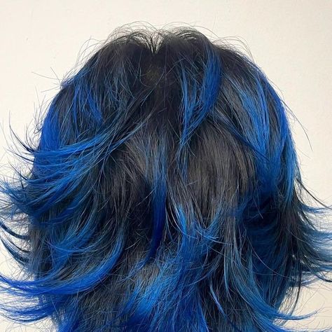 TAIGA on Instagram: "Hair by me" Electric Blue Hair Color, Blue Hair On Curly Hair, Dark Blue Hair Dye Ideas, Blue Hair Black Tips, Blue Hair With Black Roots, Black Hair With Blue Tips, Hair Bleach Ideas, Hair Dye Ideas For Short Hair, Silver And Blue Hair