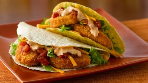 Kids will love this combination of tacos and chicken nuggets all "wrapped" up in one recipe! Taco Recipe, Chicken Nugget, Soft Tacos, Taco Stuffed Shells, Taco Recipes, Chicken Tacos, Baked Chicken Recipes, Fun Kids Food, Chicken Nuggets