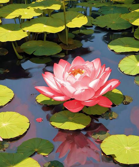 Lotus Anime, Lily Pad Flower, Lotus Flower Pictures, Lily Wallpaper, Flower Chart, Drawing Scenery, Lilly Pad, Lotus Pond, Flower Therapy