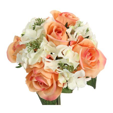 Wedding Bouquet Fake Flowers, Bouquet Fake Flowers, Faux Bouquet, Mixed Bouquet, Orange Bouquets, Hydrangea Centerpiece, Romantic Bouquet, Wedding Bouquet Ideas, Flower Vase Arrangements