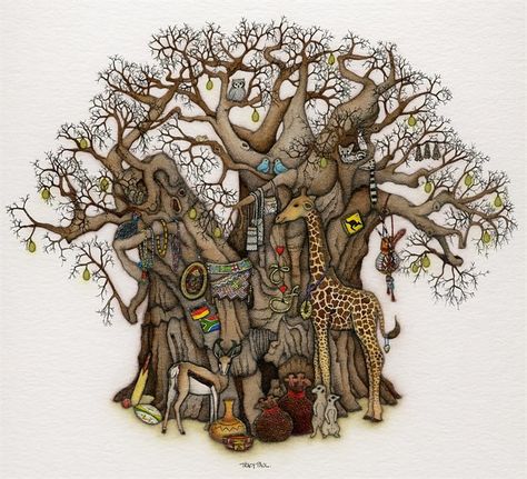 baobab tree Boabab Tree Tattoos, Baobab Tree Drawing, Baobab Tree Tattoo, Dog Restaurant, African Tree, Baobab Tree, South African Artists, African Artists, Spirited Art