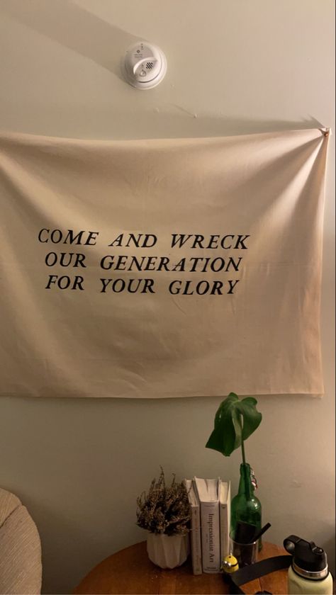 Dear Jesus, 
Come wreck our generation for your glory. Youthful Quotes, Wall Tapestry Aesthetic, Christian Wall Tapestry, Soft Christian Aesthetic, Aesthetic Worship, Christian Tapestries, Christian Bedroom Ideas Decor, Worship Room Ideas, Bible Room Decor