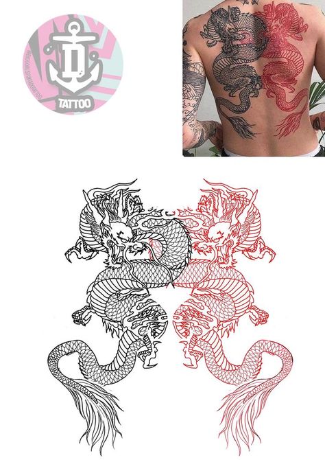 Dragons Back Tattoo, Dragon Tattoo Back, Black Dragon Tattoo, Red Tattoo Ideas, Red Dragons, Red Ink Tattoo, Red Dragon Tattoo, Dragons Tattoo, Dragon Tattoos For Men