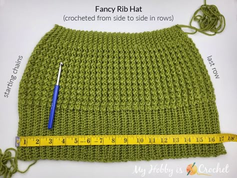 My Hobby Is Crochet: Fancy Rib Hat (with folded up brim) | Free Crochet Pattern Crochet Hat Flat, What To Make With Chunky Yarn Crochet, Crochet Beanie Ribbed Band, Crochet Beanie With Ribbed Brim, C2c Crochet Beanie Pattern, Easy Ribbed Crochet Hat, Crochet Tube Hat Free Pattern, Single Crochet Hat Pattern, Crochet Ribbed Hats Free Pattern