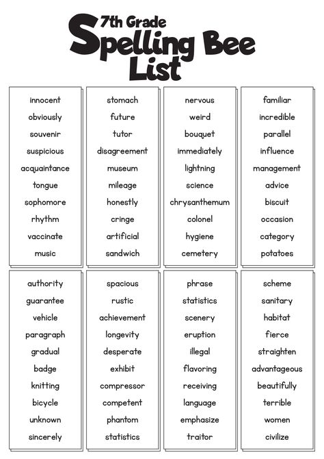 7th Grade Spelling Bee Word List Hardest Spelling Bee Words, Spelling Words For 2nd Grade Activities, 8th Grade Spelling Words List, Grade 7 Spelling Words, 7th Grade Spelling Words List, 2nd Grade Spelling Words List, 3rd Grade Spelling Words List, Hard Spelling Words, Spelling Bee Practice