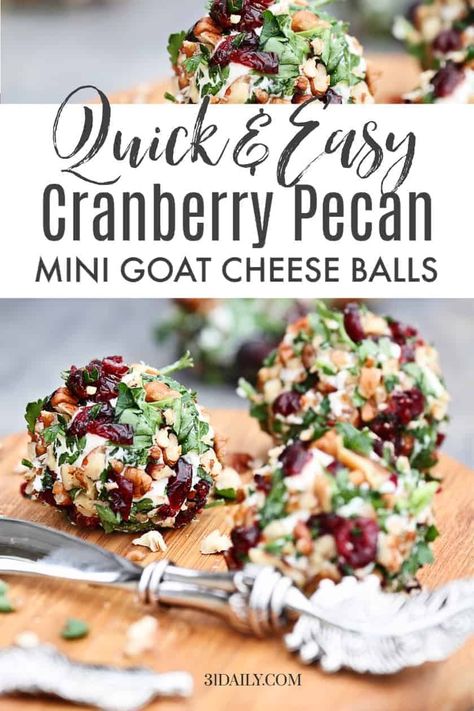 Mini Cranberry Pecan Goat Cheese Balls, a festive, delicious appetizer or snack for the holidays, that's so quick, simple, and easy, it will become your go-to recipe. These easy goat cheese bites are packed with cranberries, pecans, fresh parsley, seasoned with cinnamon and honey. Holiday Appetizers Christmas Parties, Cranberry Appetizer, Goat Cheese Balls, Pecan Balls, Cheese Balls Recipe, Holiday Appetizers Christmas, Appetizers Christmas, Holiday Appetizers Easy, Cranberry Cream Cheese