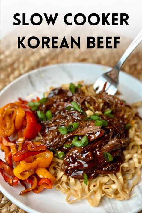 Chuck Roast Crock Pot Recipes, Korean Beef Recipes, Slow Cooker Korean Beef, Slow Cooker Asian, Stew Meat Recipes, Asian Beef, Korean Beef, Ashley Johnson, Crockpot Dishes