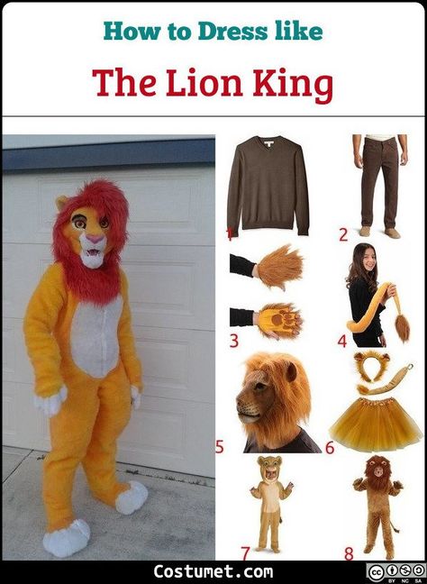 You can look like the animated version or even the musical version. Whatever you choose, people will know who you are as the Lion King.             #TheLionKing #male #movies #Disney #cartoon #animal #TheLionKing #king #lion Lion King Costumes Diy, Lion King Costumes, Lion King Dress, Adult Costumes Diy, Simba The Lion King, Scar Lion King, Lion King Costume, Paw Gloves, King Costume