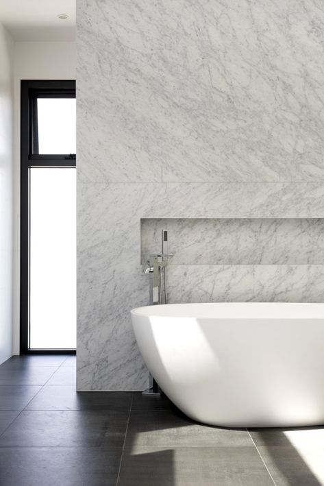 Bianco Carrara bathroom 2 Carrara Marble Bathroom Floor, Bathroom Floor Decor, Marble Feature Wall, Carrara Bathroom, Bathrooms Floors, Carrara Marble Bathroom, Natural Stone Bathroom, Cheap Living Room Sets, Marble Bathroom Floor