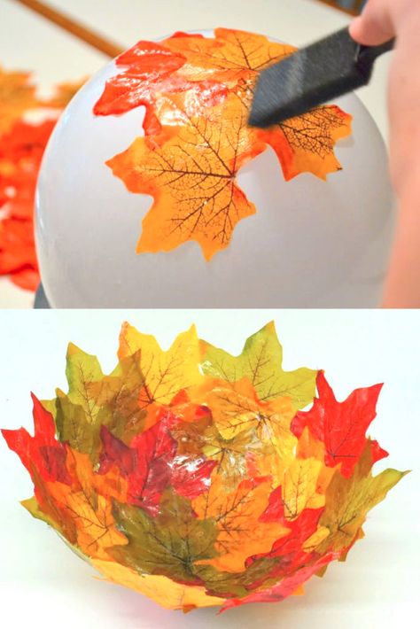 24 Gorgeous Fall Leaf Crafts & Easy DIY Decor - A Piece Of Rainbow Fall Leaf Crafts, Autumn Leaves Craft, Fall Decor Diy Crafts, Diy Leaves, Fun Fall Crafts, Leaf Bowl, Fall Arts And Crafts, Artificial Leaves, Easy Diy Decor