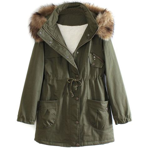 Military Green Pocket Detail Detachable Faux Fur Hood Parka Coat (395 BRL) ❤ liked on Polyvore featuring outerwear, coats, jackets, tops, overwear, shirts, army green parka, parka coat, olive parka y pocket coat Green Parka Coat, Olive Coat, Drawstring Coat, Olive Green Coat, Army Green Coat, Faux Coat, Military Style Coats, Green Parka, Faux Fur Hooded Coat