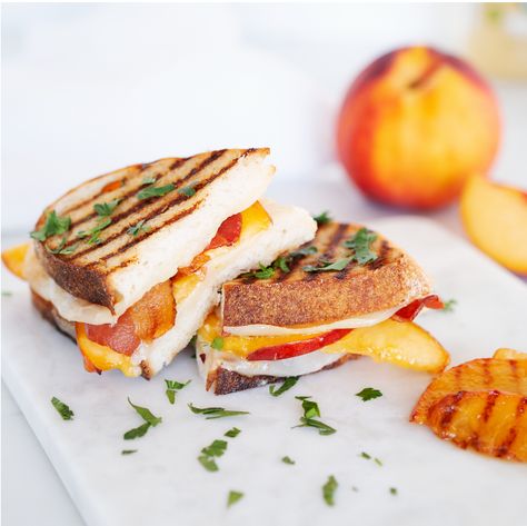 Prosciutto Peach, Prosciutto Grilled Cheese, Peach Grilled, Peaches Grilled, Peach Prosciutto, Grill Cheese, Crispy Prosciutto, Food Truck Catering, Crispy Fry