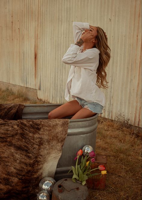 Trough Photoshoot, Water Trough Photoshoot, Water Trough, Flower Water, Water Flowers, Country Girls, Water, Flowers, Photography