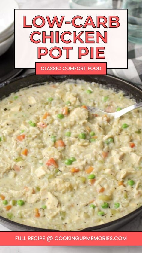 This Low Carb Chicken Pot Pie is a healthy twist on a classic comfort food! Packed with tender chicken, savory vegetables, and a creamy sauce, it’s topped with a low-carb crust that’s perfect for those following keto or low-carb diets. Full of flavor and easy to make, this delicious meal is perfect for weeknight dinners without sacrificing taste or comfort! Keto Chicken Pot Pie Filling, Keto Chicken Pot Pie Recipes Easy, Chicken Pot Pie Recipe Low Carb, Leftover Chicken Low Carb Recipes, Keto Chicken Pot Pie Crockpot, Low Carb Chicken Pot Pie Crockpot, Low Carb Chicken Pot Pie Soup, Keto Pot Pie Recipe, Crustless Chicken Pot Pie Low Carb