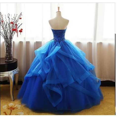 Blue Corset Dresses, Sweet 16 Party Dress, Royal Blue Ball Gown, Blue Tulle Prom Dress, Ball Gowns Vintage, Blue Ball Gown, Organza Lace, Quinceanera Dresses Blue, Blue Ball Gowns