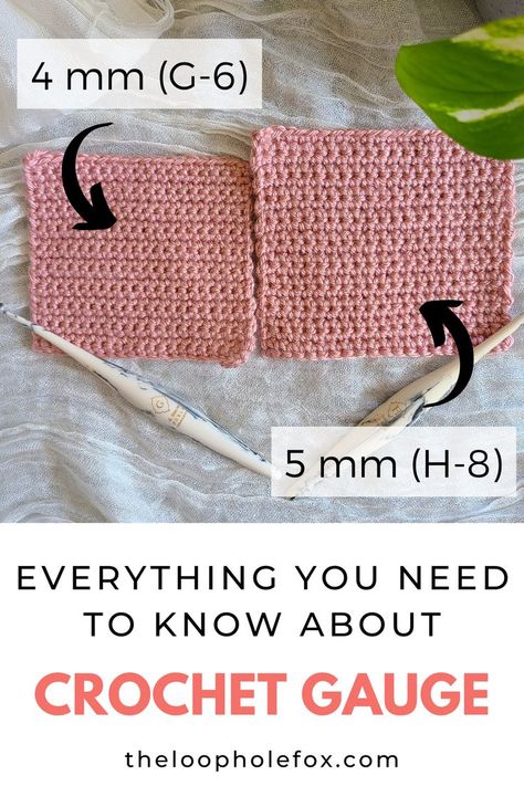 Crochet Gauge Chart, How To Make A Crochet Pattern Bigger, Crochet Gauge, Crochet Swatches, Large Crochet Hooks, Crochet Size, Knitting Gauge, Crochet Stitches Tutorial, Crochet Hook Sizes