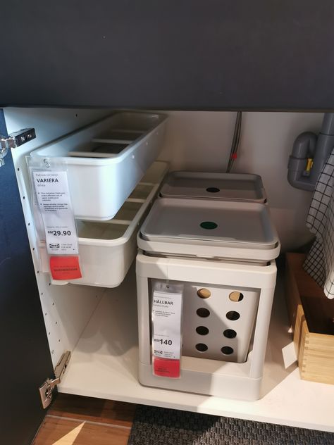 Pull out container variera rm 30, pull out rubbish bin hallbar at rm 140 Ikea Hallbar Bin Hack, Rubbish Bin Ideas Kitchens, Ikea Bins, Ikea Variera, Bin Kitchen, Ikea Products, Freezer Organization, Rubbish Bin, Backyard Pool Landscaping