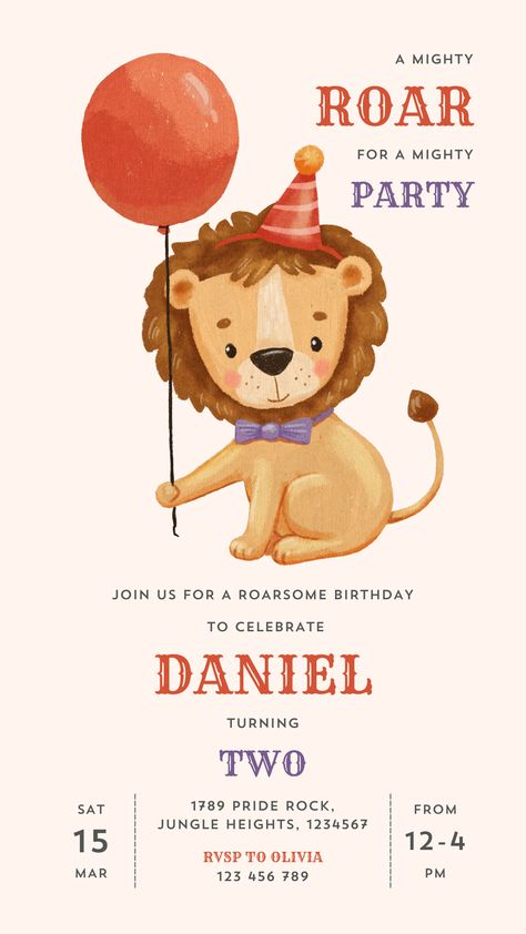 Get ready to host a fun-filled celebration with an editable Lion birthday invitation template - roar with excitement and let’s party! 🦁

Featuring an adorable Lion holding a balloon and vibrant colours, this digital birthday invite is the perfect way to honour your little one's big day, filled with giggles, games, and unforgettable memories.

🛒 Purchase on Etsy, then customise your template in Canva for free.

#kidsbirthdayparty #birthdayinvitationtemplate #editablebirthdayinvite #kidsbirthdayinvitation #lionbirthdayparty #1stbirthdayinvitations #birthdaypartyideas #birthdayecard #birthdayinvites #lioninvitation #birthdaypartydecor #birthdaypartyplanning  . Birthday E-card, Lion Birthday Party, Lion Birthday, Diy Birthday Invitations, Safari Birthday Party, Boy Birthday Invitations, Birthday Party Planning, Safari Birthday, Digital Invite