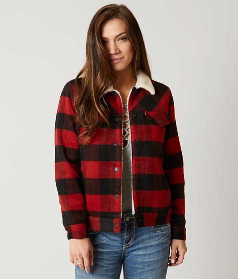 Levi's® Boyfriend Jacket - Women's Coats/Jackets in Cherry Plaid | Buckle Clothing Illustration, Buffalo Plaid Jacket, Boyfriend Jacket, Sherpa Jacket, Plaid Jacket, Jacket Pattern, Black Plaid, Red Jacket, Crop Jacket