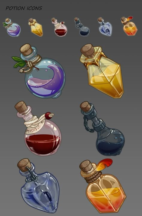 Potion Drawing Reference, Kawaii Potion Bottle Drawing, Potion Digital Art, Potion Making Drawing, How To Draw Potions, Potions Concept Art, Potion Bottle Drawing Reference, Potion Belt Drawing, Potion Bottles Art