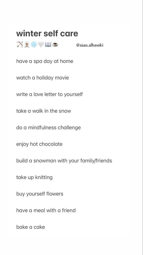 #selfcare #selfcaretips #selfcareroutine #selfcareideas #inspogirl #mindfulness #peace #lifestyle #activities #aesthetic #winter #winteraesthetic Winter Selfcare Aesthetic, Winter Routine Aesthetic, Winter Self Care Aesthetic, Winter Activities Aesthetic, Winter Selfcare, Peace Lifestyle, Winter Motivation, Winter Arch, January Aesthetic