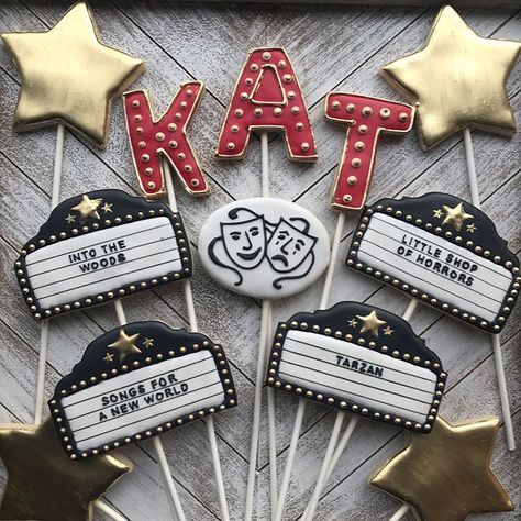 Theater Cookies Decorated, Broadway Cookies, Nemo Cookies, Frosting Cookies, Broadway Theme, Dessert Inspiration, Royal Icing Sugar, Crazy Cookies, Red Carpet Party