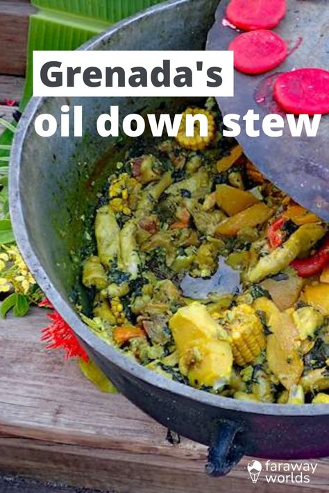 Oil Down Recipe Grenada, Grenada Recipes, Grenadian Food, Grenada Food, Tropical Dishes, Caribbean Dishes, Coconut Milk Uses, The Stew, Jamaican Food