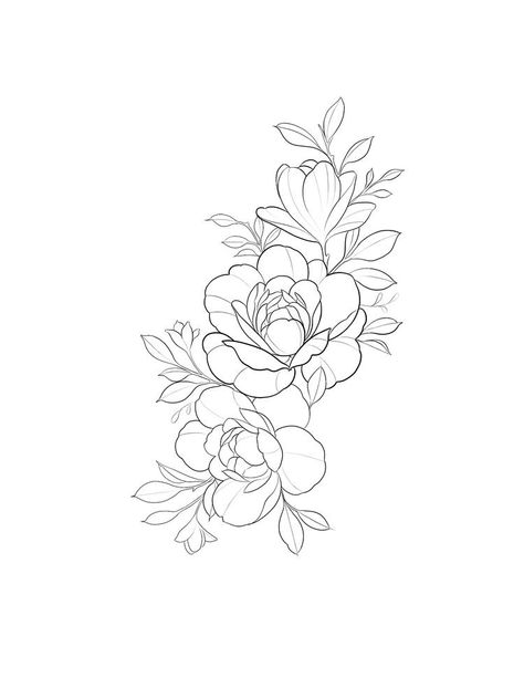 Outline Only Flower Tattoo, Peony Tattoo Stencil Outline, Floral Tattoo Stencil Outline, Floral Arm Tattoo Design, Simple Flower Tattoo Arm, Simple Tattoos Outline, Peony Tattoo Outline, Floral Tattoo Outline, Floral Outline Tattoo