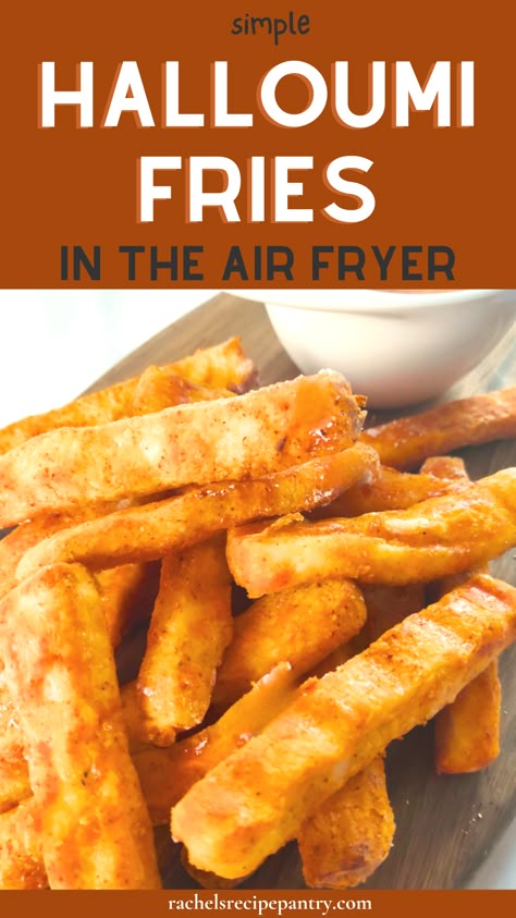 Easy Savoury Recipes, Haloumi Recipes Air Fryer, Air Fryer Veg Recipes, Hallumi Recipes Air Fryer, Air Fryer Haloumi, Halloumi Air Fryer, Hallumi Recipes Fries, Halloumi Fries Recipe, Air Fryer Halloumi Fries