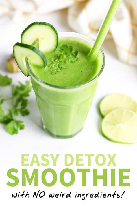 This Detox Smoothie is loaded with healthy ingredients to help flood your body with nutritients. No expensive powders or supplements required! Freeze Cucumbers, Diet Smoothies, Kiwi Smoothie, Belly Diet, Detox Smoothie Recipes, Liquid Vitamins, Smoothie Prep, Healthy Fruit, Easy Detox