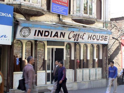 Indian Coffee House, Shimla Indian Coffee House, Western Breakfast, Indian Coffee, Mother India, Drawing Cartoon Faces, Coffee Bars, Mussoorie, India Colors, Colonial Architecture