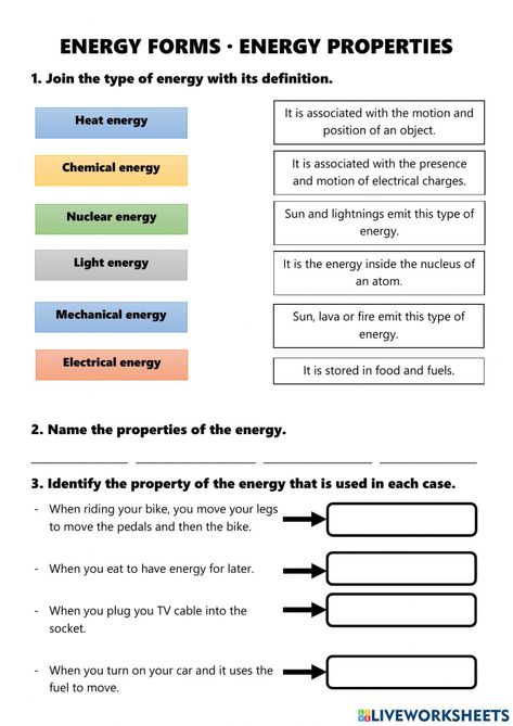 Sources Of Energy Worksheet, Types Of Energy Worksheet, Forms Of Energy Worksheet, Energy Worksheets, Science Energy, Sources Of Energy, Forms Of Energy, Science Printables, Types Of Energy