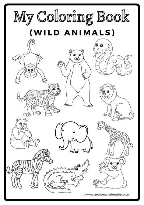 Wild Animals Drawing Worksheets For Kids - creativeworksheetshub Cute Wild Animals Drawing, Wild Animal Worksheets Kindergarten, Wild Animals Worksheets For Kindergarten, Wild Animals Kindergarten, Wild Animals Activities For Kids, Wild Animals Crafts For Kids, Wild Animals Worksheets For Kids, Drawing Worksheets For Kids, Animals Worksheets For Kids