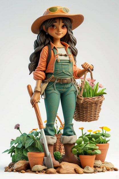 Photo detailed character design of a gar... | Premium Photo #Freepik #photo Garden Character Art, Farmer Character, Female Farmer, Preschool Ideas, Character Sheet, Cartoon Clip Art, Figure Painting, Premium Photo, In 3d