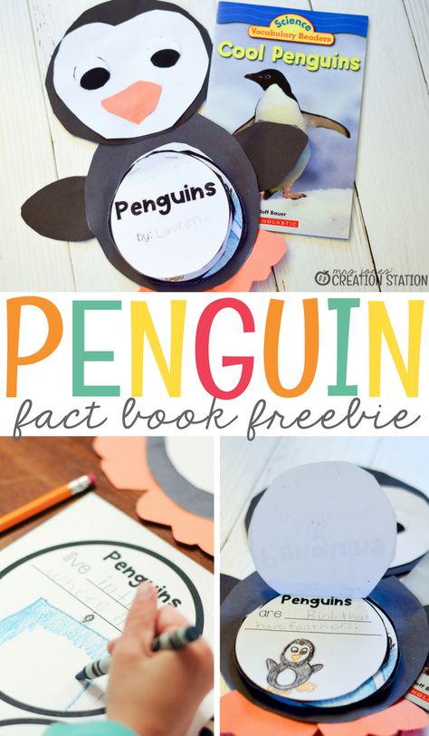 Teachers, a go-to book that my learners love reading is Cool Penguins. What’s even better is that it’s an informational text filled with text features that keep the book interesting for all types of readers. After we dug into Cool Penguins, we had quite the discussion of the new knowledge they gathered using my Penguin flip book!  Free Penguin Fact book penguin unit for kindergarten and first grade. - Mrs. Jones Creation Station  #PenguinActivities  #TpT  #LessonPlans Penguins Kindergarten, 2 Penguins, Paper Penguin, Penguin Unit, Penguin Facts, All About Penguins, Activity Kindergarten, Penguin Activities, Penguin Craft