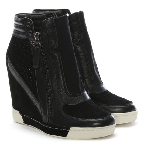 Daniel Perfo Black Suede & Leather Concealed Wedge Trainers Wedge Tennis Shoes, Comfy Wedges Sandals, Designer Wedges, Wedge Trainers, Black Wedge Sneakers, Stunning Shoes, Black Wedge, Bags Fashion, Wedge Sneakers