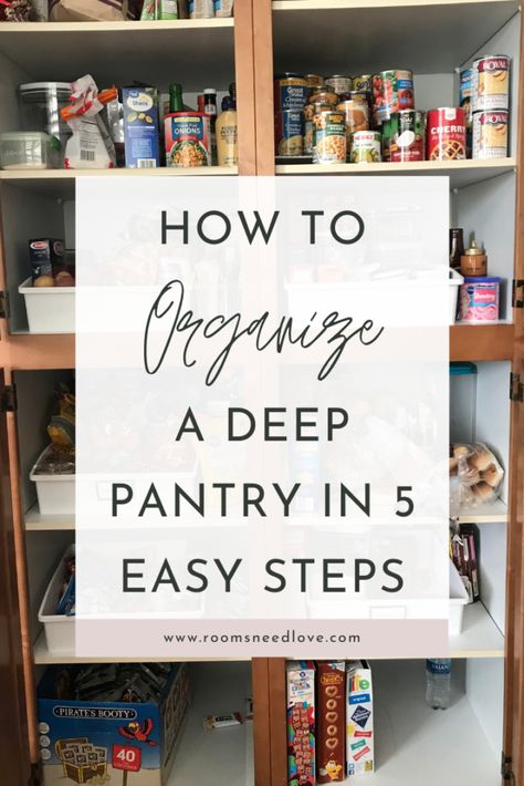 Organize A Deep Pantry, Deep Pantry Organization, Pantry Closet Organization, Narrow Pantry, Deep Pantry, Kitchen Cupboard Organization, Small Pantry Organization, Pantry Drawers, Organized Pantry