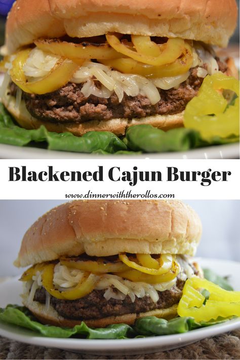 Blackened Cajun Burger Recipe Idea Cajun Burger Recipe, Cajun Burger, Easy Burgers, How To Cook Burgers, Burger Sliders, Baked Asparagus, Gourmet Burgers, Hamburger Recipes, Burger Recipe