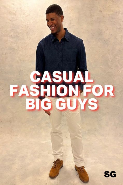 Looking for big and tall fashion for young men? Fashion for big men can be on-trend, stylish and comfortable — and we’re showing you how with business casual outfit ideas for bigger guys. Click here for a week’s worth of business casual attire for big guys. Cocktail Party Outfit Men Big And Tall, Business Casual For Big Men, Fashion For Big Men, Business Casual Big Men, Fashion For Big Guys, Style For Big Men, Mens Fashion Big And Tall, Men Urban Fashion, Outfits For Big Men