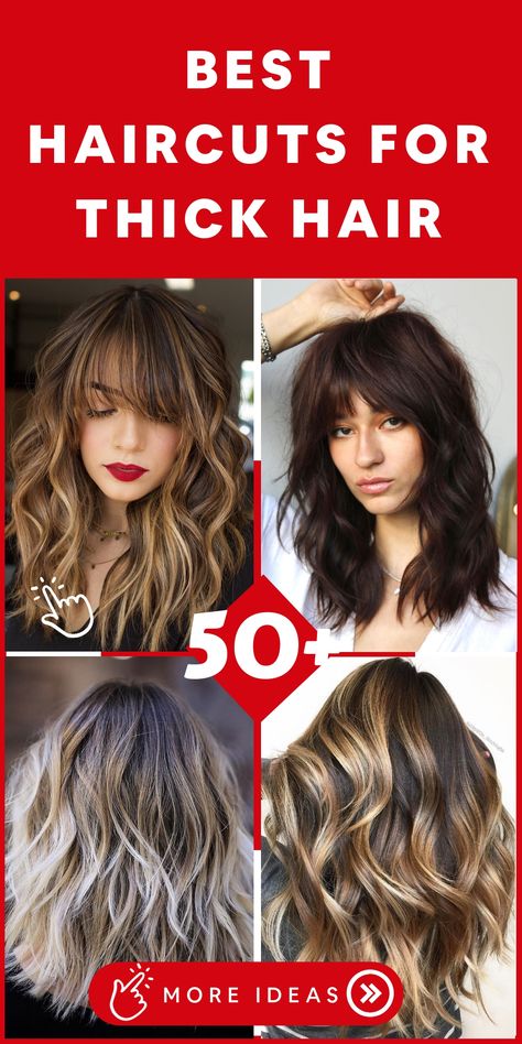 Discover stylish haircuts specifically designed for thick hair that strike a perfect balance between chicness and ease of styling. From trendy long bobs injecting movement and depth to glamorous layered cuts eliminating bulk while amplifying your natural volume, these styles are tailored to accentuate your thick locks in the best way possible. Embrace the richness of your voluminous hair and revamp your appearance with these elegant haircut options, making you feel confident and fabulous on a da Hair For Long Haircuts, Thick Course Hairstyle, Thick Hair Haircut Short, Long Haircut For Thick Hair, Best Hairstyles For Thick Hair, Best Haircuts For Thick Hair, Elegant Haircut, Haircut Options, Cuts For Thick Hair