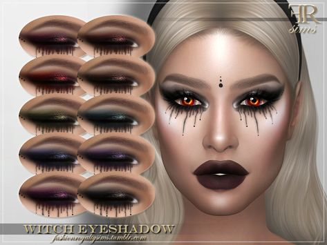 FashionRoyaltySims' Witch Eyeshadow Sims 4 Cc Witch Makeup, Witch Eyeshadow, Evil Makeup, Sims4 Mod, Sims 4 Cc Goth, Vampire Hair, Vampire Eyes, Beetlejuice Makeup, Skull Face Paint