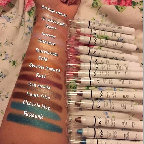 NYX jumbo eye pencils @nyxcosmetics #nyx #nyxcosmetics #makeup #eyepencil #swatches #collection #jumbo Nyc Jumbo Eye Pencil, Eye Pencil Makeup, Nyx Jumbo Eye Pencil, Jumbo Eye Pencil, Eye Pencils, Drugstore Products, Beauty Wishlist, Makeup Accesories, Nyx Makeup