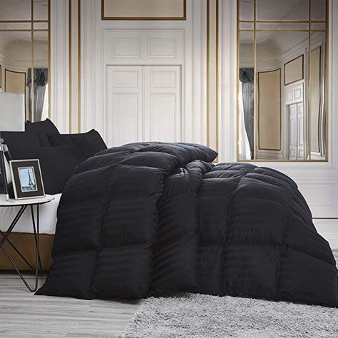 Amazon.com: Luxurious All-Season Goose Down Comforter Cal King Size Duvet Insert, Exquisite Black Stripe Design, 1200 Thread Count 100% Egyptian Cotton Down Proof Fabric, 750+ Fill Power, 65 oz Fill Weight: Bedding & Bath Fluffy Duvet, Black Duvet, Egyptian Cotton Duvet Cover, Down Comforters, King Size Duvet, Down Comforter, King Comforter, King Duvet, California King