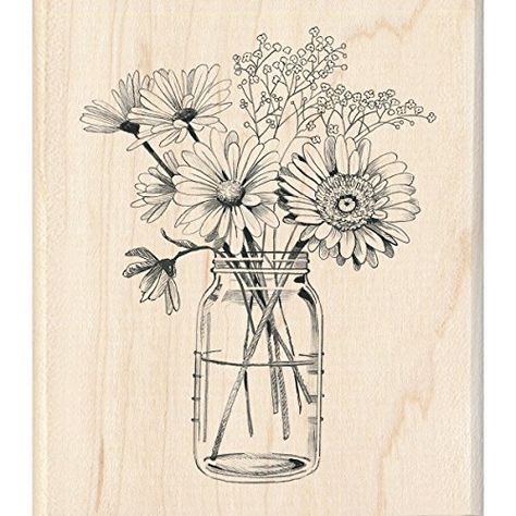 Inkadinkado Floral Mason Jar Mounted Rubber Stamp for Card Making and Scrapbooking, 3.5'' x 4'' Inkadinkado Diy Febreze, Closet Organization Diy, Flower Sketches, Wood Stamp, Diy Homemade, Stamp Crafts, Amazon Art, Scrapbook Paper Crafts, Sewing Stores