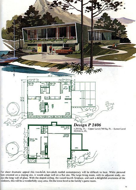 P2406 by MidCentArc, via Flickr 70s House Floorplan, 50s Modern House, Midcentury House Floor Plans, Floor Plan Mid Century Modern, Mid Century House Floor Plans, 70s Floor Plans, 70s House Floor Plans, Midcentury Floor Plan, 70s House Plans