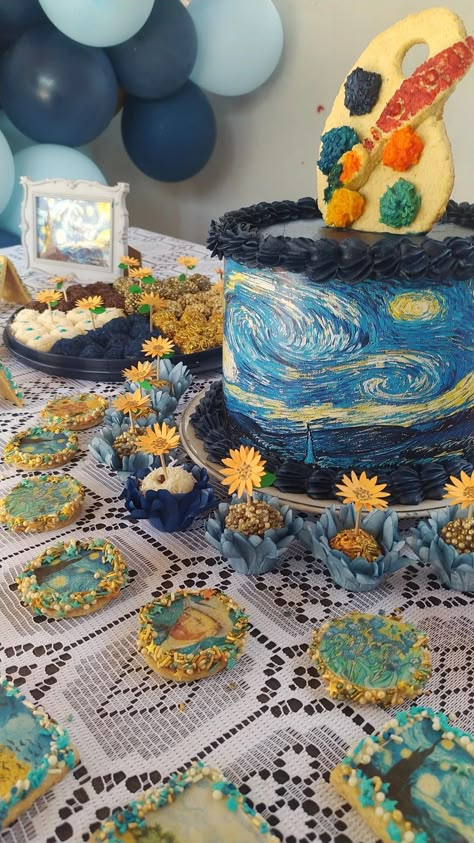 Van Gogh Birthday Theme, Bolo Van Gogh, Van Gogh Birthday, Van Gogh Cake, Gogh Cake, Pastel Vans, Van Gogh Gifts, Starbucks Cup Art, 17th Birthday Ideas