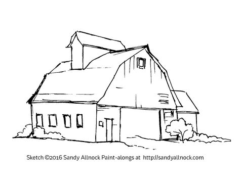 Farm Sketch Simple, Farm Drawing Ideas, Farmer Drawing Sketch, Barn Drawing Simple, Barn Tattoo, Burn Hats, Building Sketches, Farm Drawing, Crop Pics